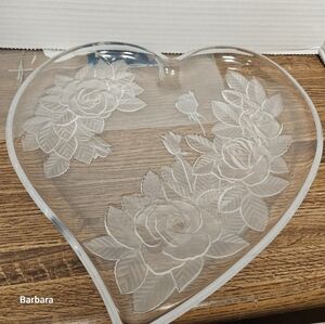 Studio Nova *Winter Rose" Heart-Shaped Etched Glass Serving Plate